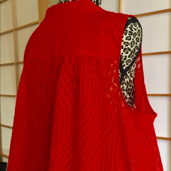 Vince Camuto sheer tunic red sleeveless sheer elegant burnout patterned XXL - Picture 8 of 15